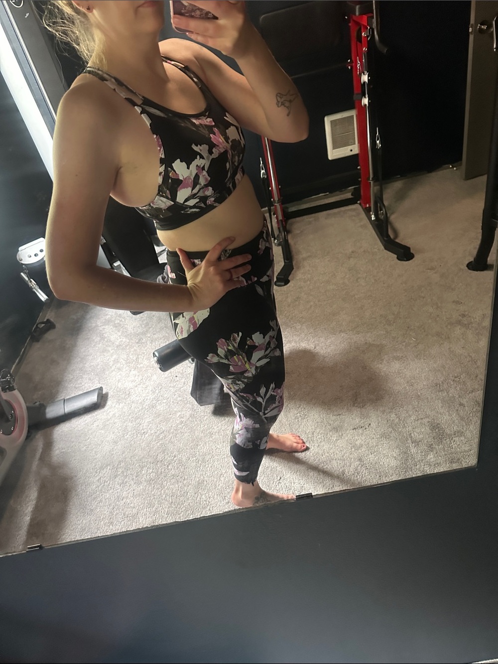 DKNY Black Leggings with Pink and White Floral Print